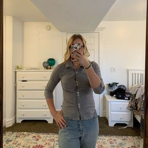 Black and white plaid button up